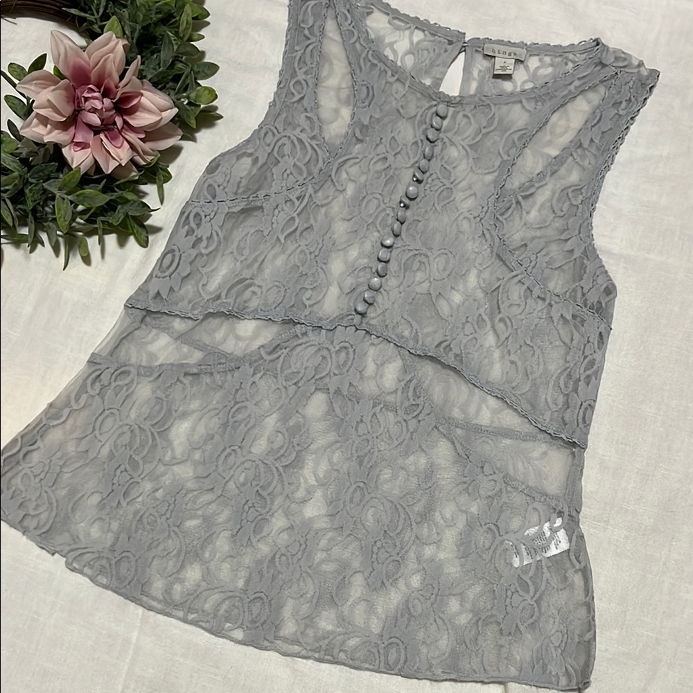 Hinge Light Gray Lace Top